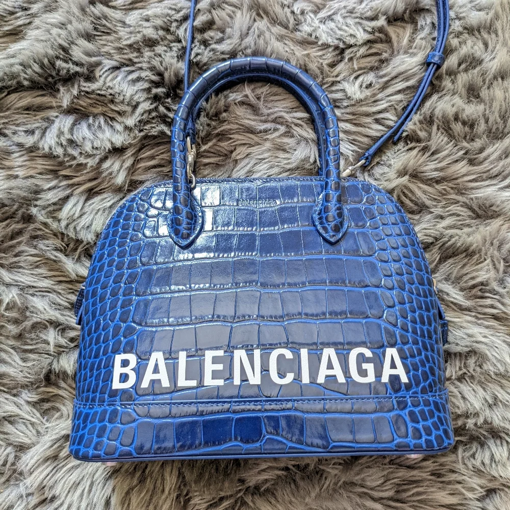 🛍️SOLD🛍️ Balenciaga Small Ville in Blue Croc embossed. - Picture 1 of 14